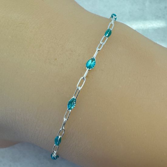 Wholesale 925 Sterling Silver Long Box -1+3 PaperClip Enamel Chain (Turquoise Color)-4mm by 1.6mm (Sold per foot)