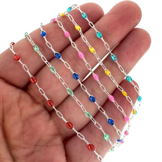 Wholesale 925 Sterling Silver Long Box -1+3 PaperClip Birthstone Enamel Chain Kits -  Set of 12 Months / Colors