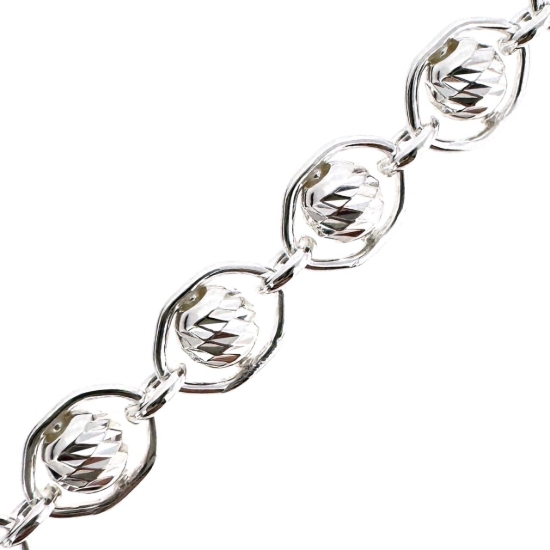 Wholesale 925 Sterling Silver Bulk Chain - 2.5mm Sparkly Beaded Hexagon Link Chian - Sold Per Foot