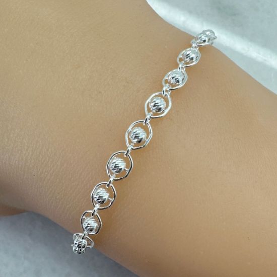 Wholesale 925 Sterling Silver Bulk Chain - 2.5mm Sparkly Beaded Hexagon Link Chian - Sold Per Foot