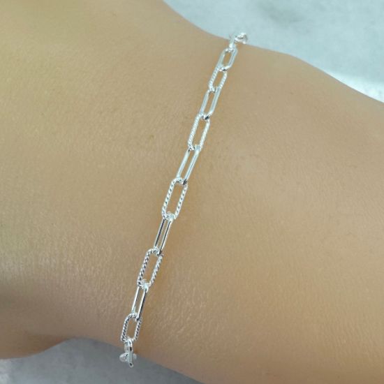 Wholesale 925 Sterling Silver Bulk Chain - 5.5x2.5mm 1+1 Textured Rectangle Box Paperclip Chain (sold per foot)