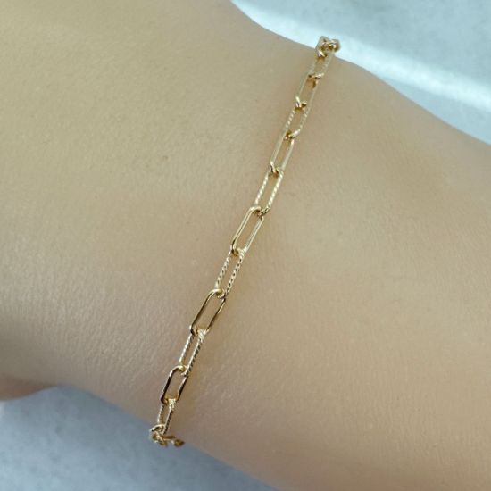 Wholesale 1/20 14K Gold Filled Bulk Chain - 5.5x2.5mm 1+1 Textured Rectangle Box Paperclip Chain (sold per foot) 