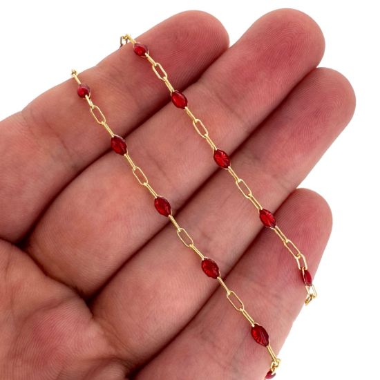 Wholesale 1/20 14K Gold Filled Long Box - 1+3 PaperClip Enamel Chain (Garnet Color) - 3.6mm by 1.6mm (Sold per foot)
