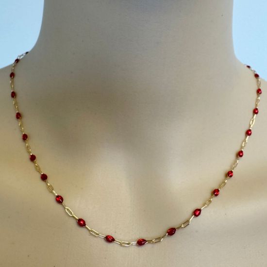 Wholesale 1/20 14K Gold Filled Long Box - 1+3 PaperClip Enamel Chain (Garnet Color) - 3.6mm by 1.6mm (Sold per foot)