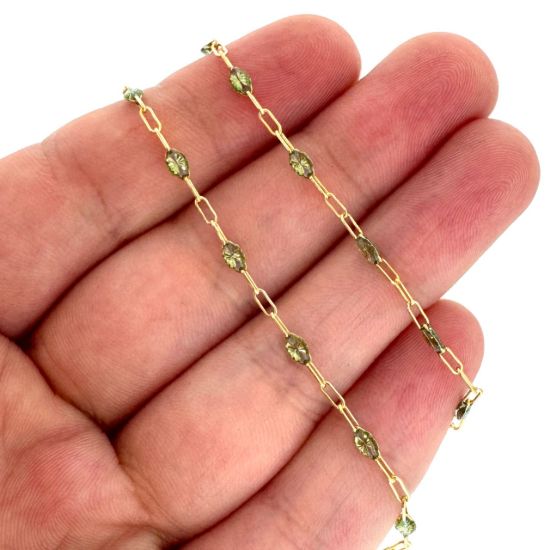 Wholesale 1/20 14K Gold Filled Long Box - 1+3 PaperClip Enamel Chain (Aqua Blue Color) - 3.6mm by 1.6mm (Sold per foot)