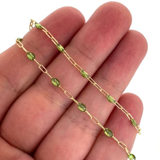 Wholesale 1/20 14K Gold Filled Long Box - 1+3 PaperClip Enamel Chain (Peridot Color) - 3.6mm by 1.6mm (Sold per foot)