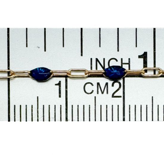 Wholesale 1/20 14K Gold Filled Long Box - 1+3 PaperClip Enamel Chain (Blue Sapphire Color) - 3.6mm by 1.6mm (Sold per foot)