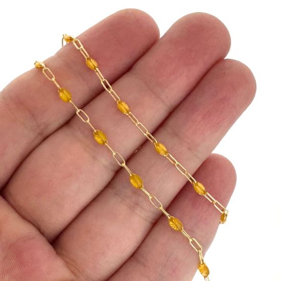 Wholesale 1/20 14K Gold Filled Long Box - 1+3 PaperClip Enamel Chain (Citrine Color) - 3.6mm by 1.6mm (Sold per foot)