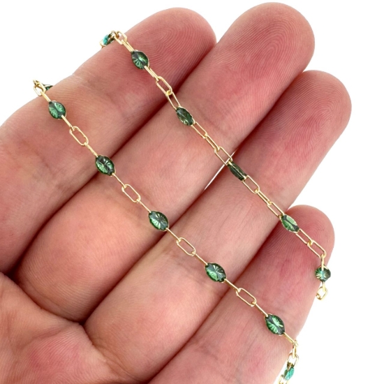 Wholesale 1/20 14K Gold Filled Long Box - 1+3 PaperClip Enamel Chain (Turquoise color) -3.6mm by 1.6mm (Sold per foot)