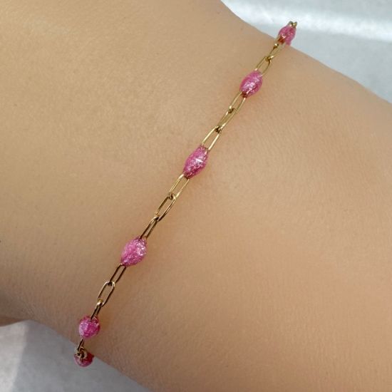 Wholesale 1/20 14K Gold Filled Long Box - 1+3 PaperClip Enamel Chain (Pink  Color) - 3.6mm by 1.6mm (Sold per foot) 