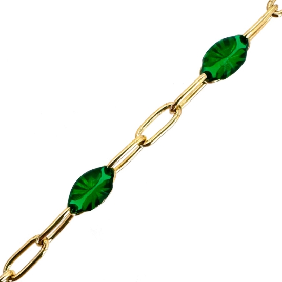 Wholesale 1/20 14K Gold Filled Long Box - 1+3 PaperClip Enamel Chain (Emerald Color for May) - 3.6mm by 1.6mm (Sold per foot)  