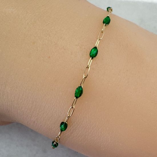 Wholesale 1/20 14K Gold Filled Long Box - 1+3 PaperClip Enamel Chain (Emerald Color) - 3.6mm by 1.6mm (Sold per foot)  