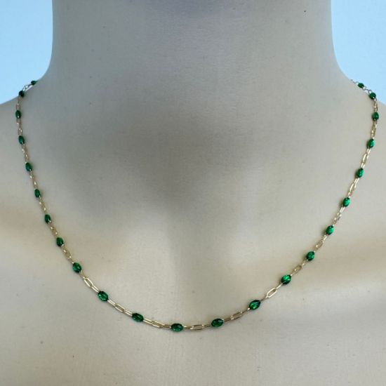 Wholesale 1/20 14K Gold Filled Long Box - 1+3 PaperClip Enamel Chain (Emerald Color) - 3.6mm by 1.6mm (Sold per foot)  