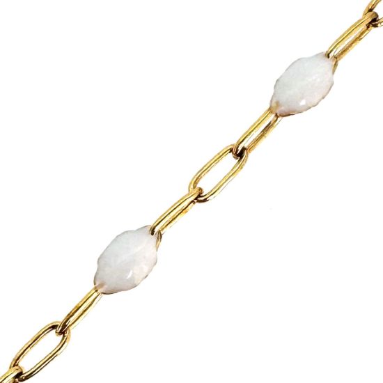 Wholesale 1/20 Gold Filled Long Box - 1+3 PaperClip Enamel Chain (Pearl White Color) - 3.6mm by 1.6mm (Sold per foot)