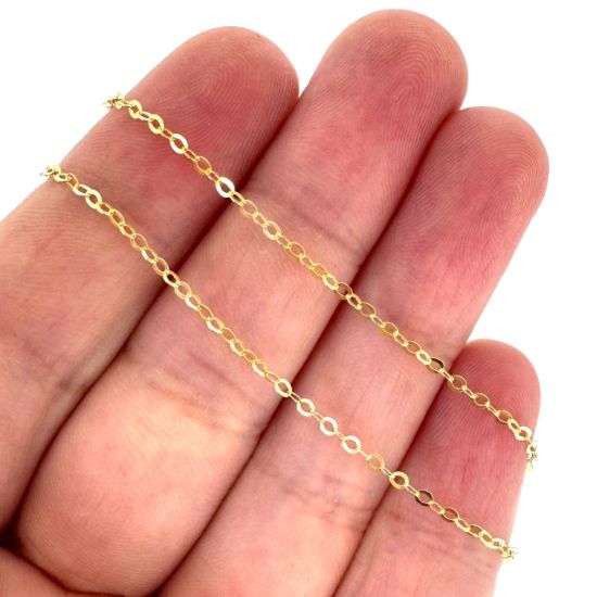 Wholesale Gold Over Sterling Silver Bulk Chain - Small Flat Oval Cable Chain 1.5x2mm (sold per foot)