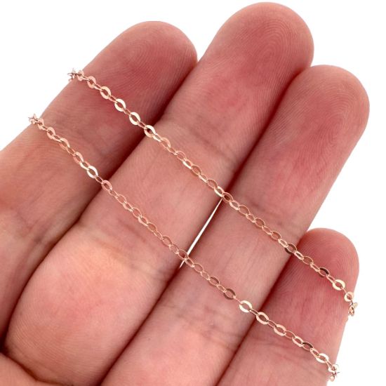 Wholesale Rose Gold Plated 925 Sterling Silver Bulk Chain - 1.5x2mm Small Flat Oval Cable Chain (sold per foot)