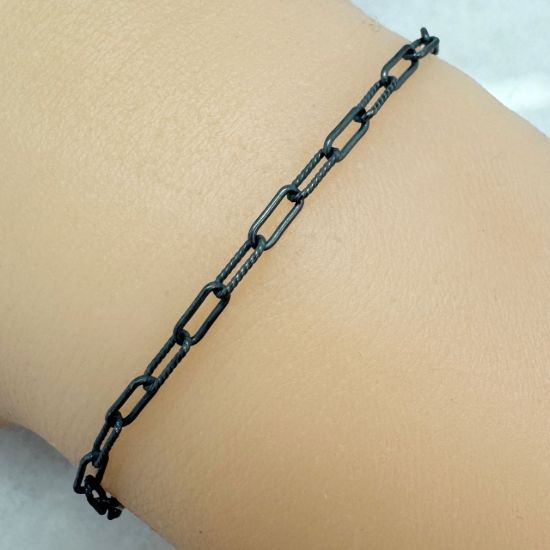 Wholesale Oxidized 925 Sterling Silver Bulk Chain - 5.5x2.5mm 1+1 Textured Rectangle Box Paperclip Chain (sold per foot)