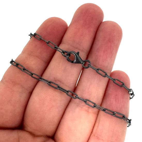 Wholesale Oxidized 925 Sterling Silver Finished 1+1 Textured Rectangle Box Chain