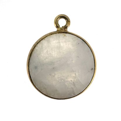 Wholesale 18K Gold Over Sterling Silver Bezel Gemstone Pendant - 14mm Faceted Coin Shape - Moonstone - June Birthstone