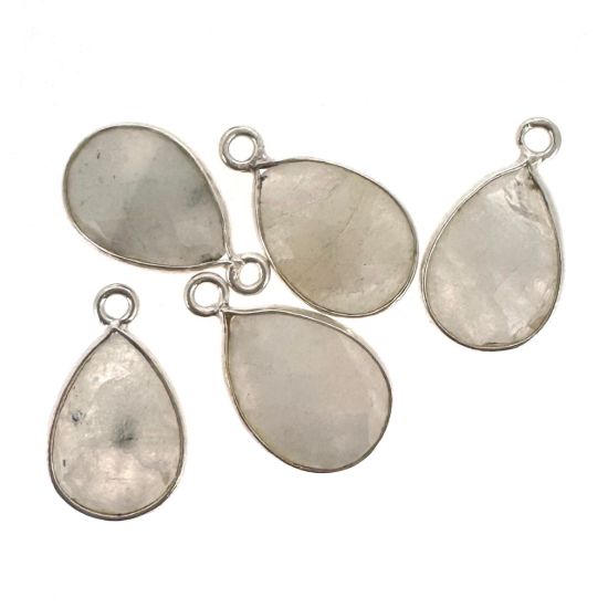 Wholesale Sterling Silver Bezel Gemstone Pendant - 13x18mm Faceted Pear - Moonstone - June Birthstone