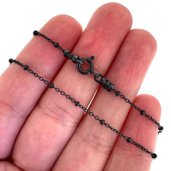 Wholesale Oxidized Sterling Silver Finished Chain - Cable Beaded Satellite Chain