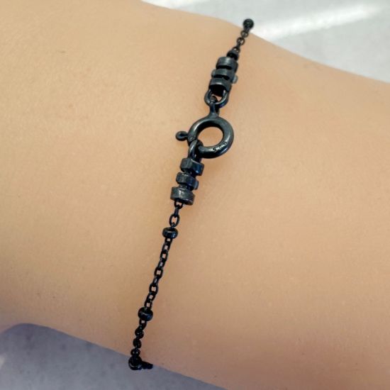 Wholesale Oxidized Sterling Silver Finished Chain - Cable Beaded Satellite Chain