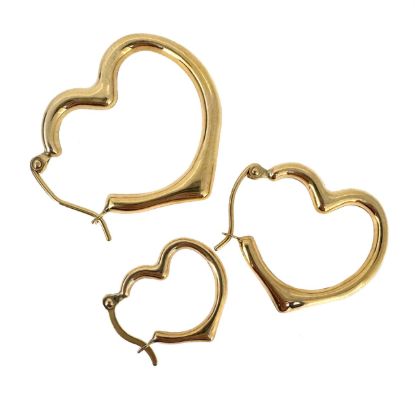 Wholesale 14K Solid Gold Heart Shaped Hoop Earrings  -  Light Weight Hoops  (Sold per pair)