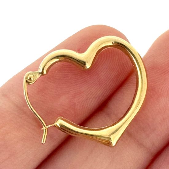 Wholesale 14K Solid Gold Heart Shaped Hoop Earrings  -  Light Weight Hoops  (Sold per pair)