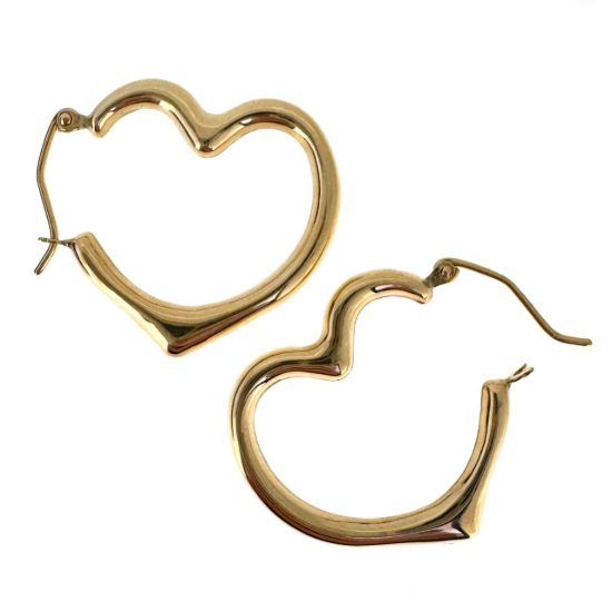 Wholesale 14K Solid Gold Heart Shaped Hoop Earrings  -  Light Weight Hoops  (Sold per pair)