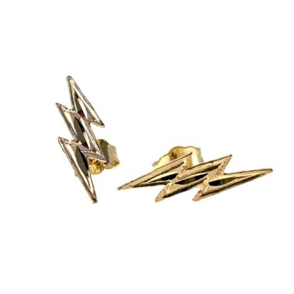 Wholesale 14K Solid Yellow Gold 13mm Lightening Bold Stud Earrings with Butterfly Back (Sold Per Pair)