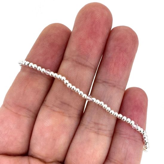 Wholesale 925 Sterling Silver 2mm Smooth Beaded Stretchy Bracelet with Natrual Gemstone Beads 