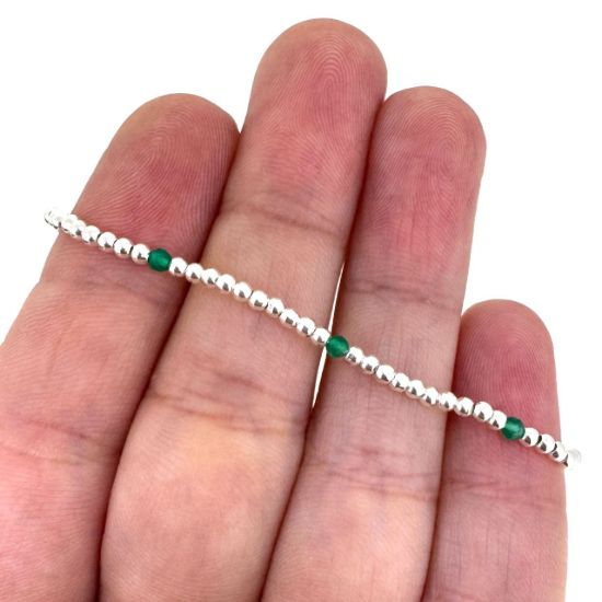 Wholesale 925 Sterling Silver 2mm Smooth Beaded Stretchy Bracelet with Natrual Gemstone Beads 
