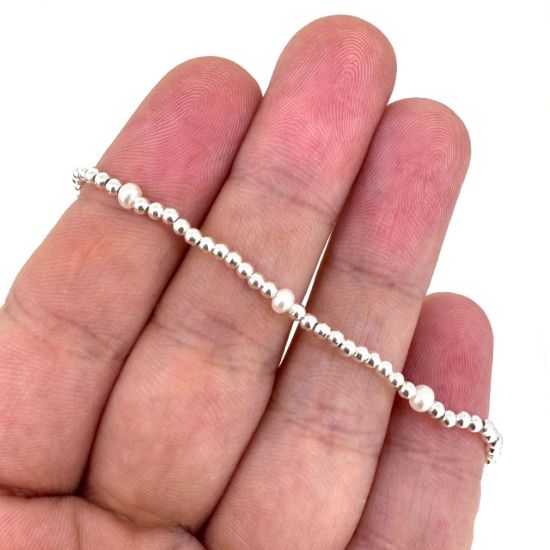 Wholesale 925 Sterling Silver 2mm Smooth Beaded Stretchy Bracelet with Natrual Gemstone Beads 