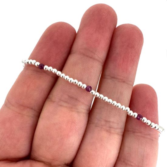 Wholesale 925 Sterling Silver 2mm Smooth Beaded Stretchy Bracelet with Natrual Gemstone Beads 