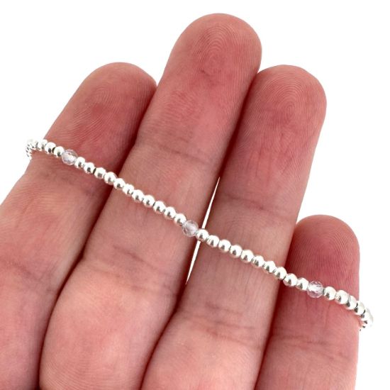 Wholesale 925 Sterling Silver 2mm Smooth Beaded Stretchy Bracelet with Natrual Gemstone Beads 