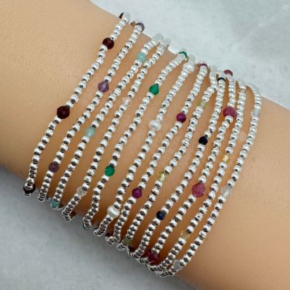 Wholesale 925 Sterling Silver 2mm Smooth Beaded Stretchy Bracelet with Natrual Gemstone Beads 