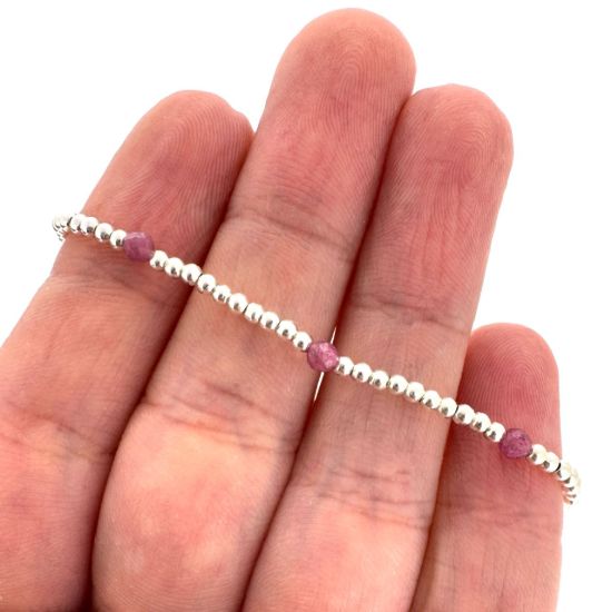 Wholesale 925 Sterling Silver 2mm Smooth Beaded Stretchy Bracelet with Natrual Gemstone Beads 