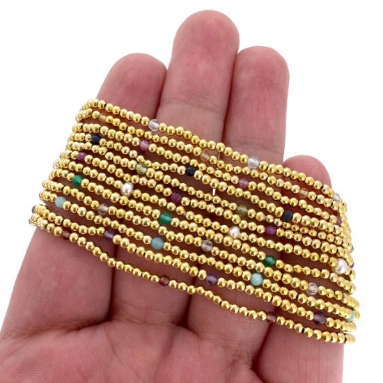 Wholesale 1/20 14K Gold Filled 2mm Smooth Beaded Stretchy Bracelet with Natural Gemstone Beads