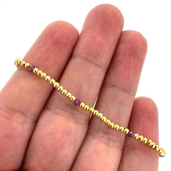 Wholesale 1/20 14K Gold Filled 2mm Smooth Beaded Stretchy Bracelet with Natural Gemstone Beads