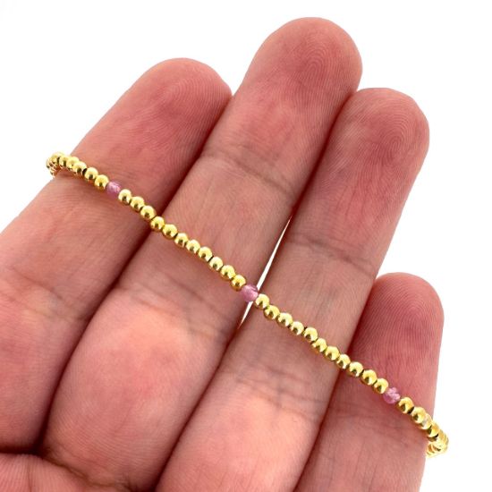 Wholesale 1/20 14K Gold Filled 2mm Smooth Beaded Stretchy Bracelet with Natural Gemstone Beads