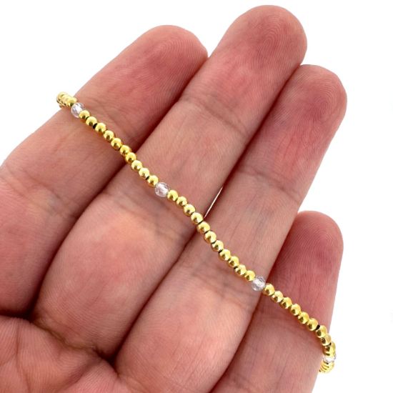 Wholesale 1/20 14K Gold Filled 2mm Smooth Beaded Stretchy Bracelet with Natural Gemstone Beads