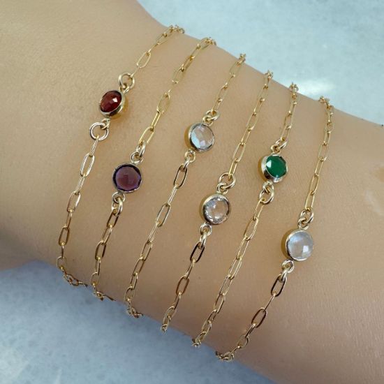 Wholesale 1/20 14K Gold Filled Natural Gemstone Adjustable Bracelet - 6.5-8"
