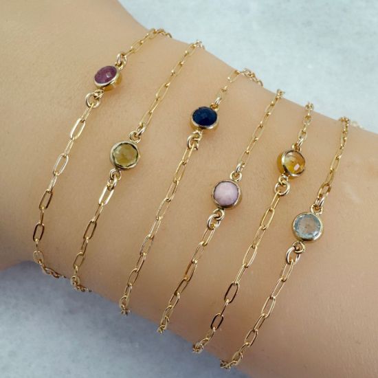 Wholesale 1/20 14K Gold Filled Natural Gemstone Adjustable Bracelet - 6.5-8"