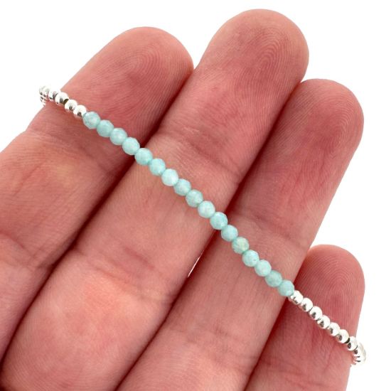 Wholesale 925 Sterling Silver 2mm Smooth Beaded Stretchy Bracelet with Seed Pearls or Natural Gemstone