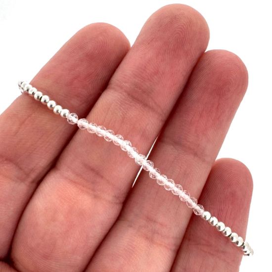 Wholesale 925 Sterling Silver 2mm Smooth Beaded Stretchy Bracelet with Seed Pearls or Natural Gemstone