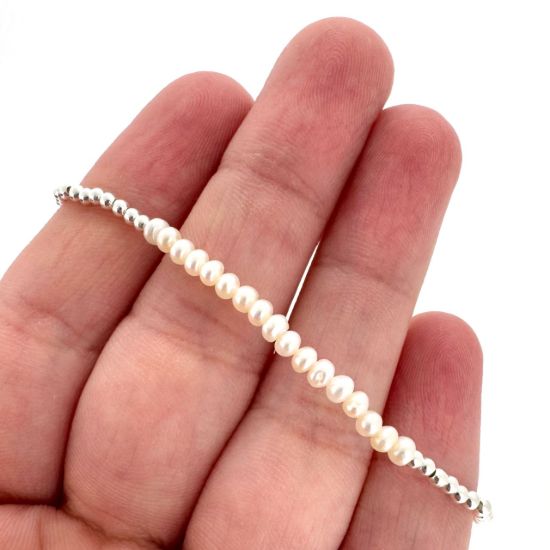 Wholesale 925 Sterling Silver 2mm Smooth Beaded Stretchy Bracelet with Seed Pearls or Natural Gemstone