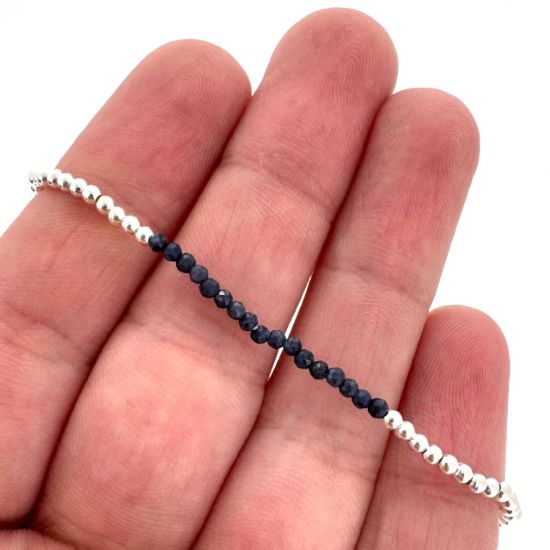 Wholesale 925 Sterling Silver 2mm Smooth Beaded Stretchy Bracelet with Seed Pearls or Natural Gemstone
