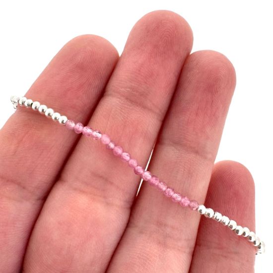 Wholesale 925 Sterling Silver 2mm Smooth Beaded Stretchy Bracelet with Seed Pearls or Natural Gemstone