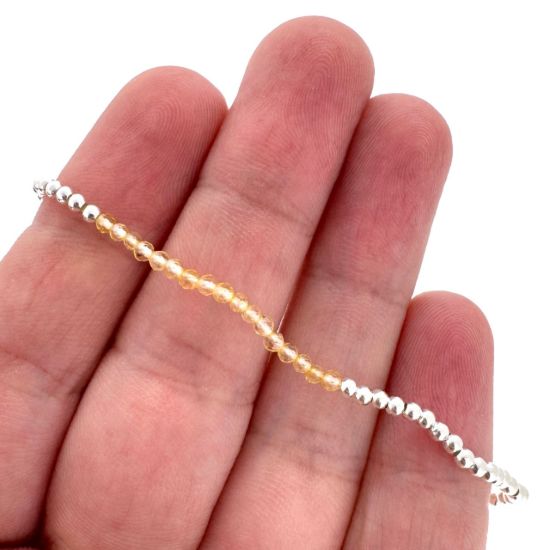 Wholesale 925 Sterling Silver 2mm Smooth Beaded Stretchy Bracelet with Seed Pearls or Natural Gemstone