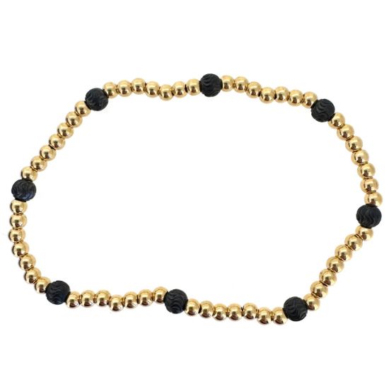 Wholesale 1/20 14K Gold Filled 3mm Smooth Beaded Stretchy Bracelet with 4mm Oxidized Silver Beads - 6.5"